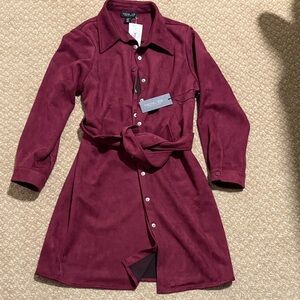 Burgundy Belted Jacket dress